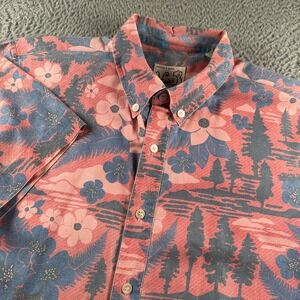 Bridge and Burn Shirt Mens M Pink Blue Hawaiian Floral Short Sleeve Button Up